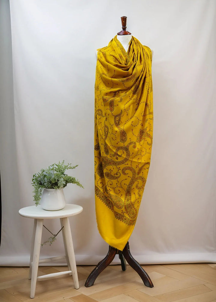 Sanaulla Exclusive Range Pashmina Shawl D-64 Yellow - Winter Collection