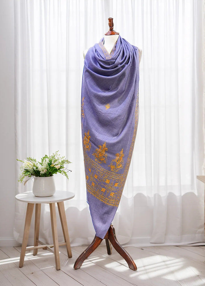 Sanaulla Exclusive Range Pashmina Shawl D-7 Denim Blue 1 - Winter Collection
