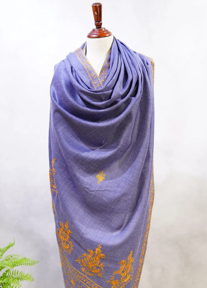 Sanaulla Exclusive Range Pashmina Shawl D-7 Denim Blue 1 - Winter Collection