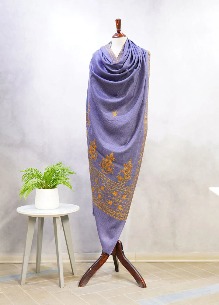 Sanaulla Exclusive Range Pashmina Shawl D-7 Denim Blue 1 - Winter Collection
