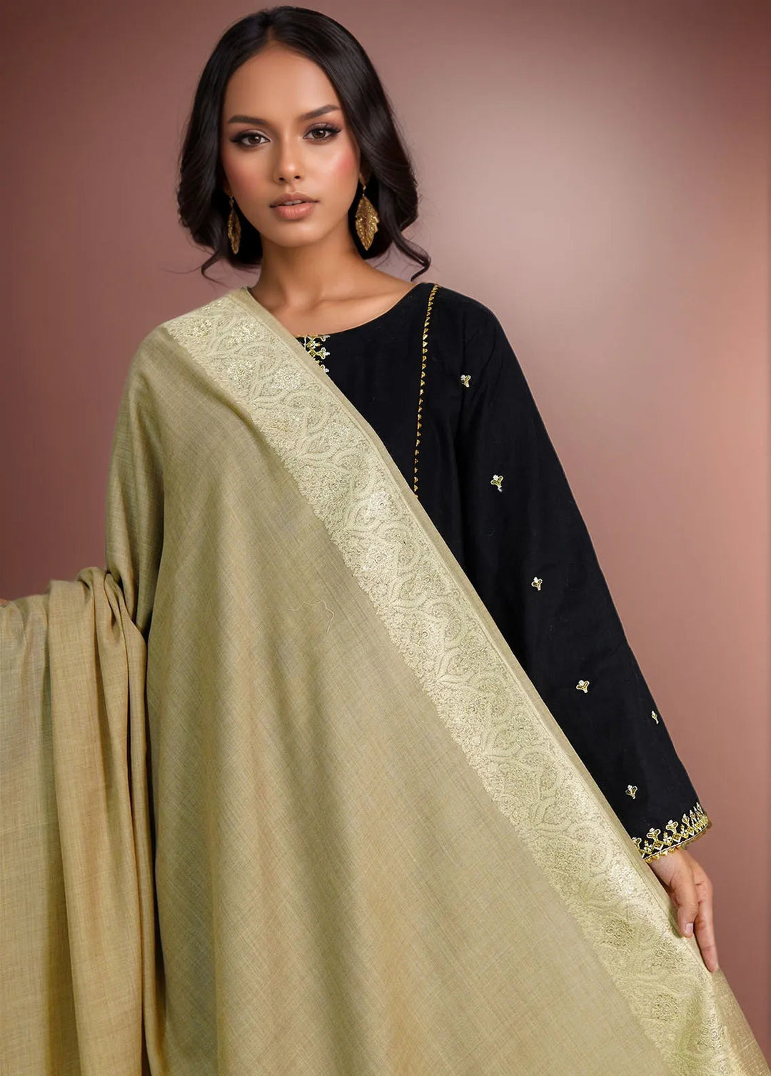 Sanaulla Exclusive Range Pashmina Shawl D-9 Camel - Winter Collection