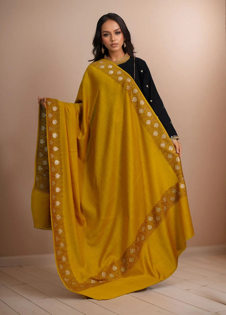 Sanaulla Exclusive Range Pashmina Shawl D-9 Yellow - Winter Collection