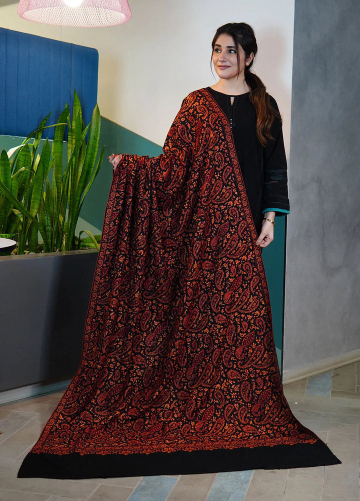 Sanaulla Exclusive Range Pashmina Shawl Fancy Black Maroon Shawl - Winter Collection