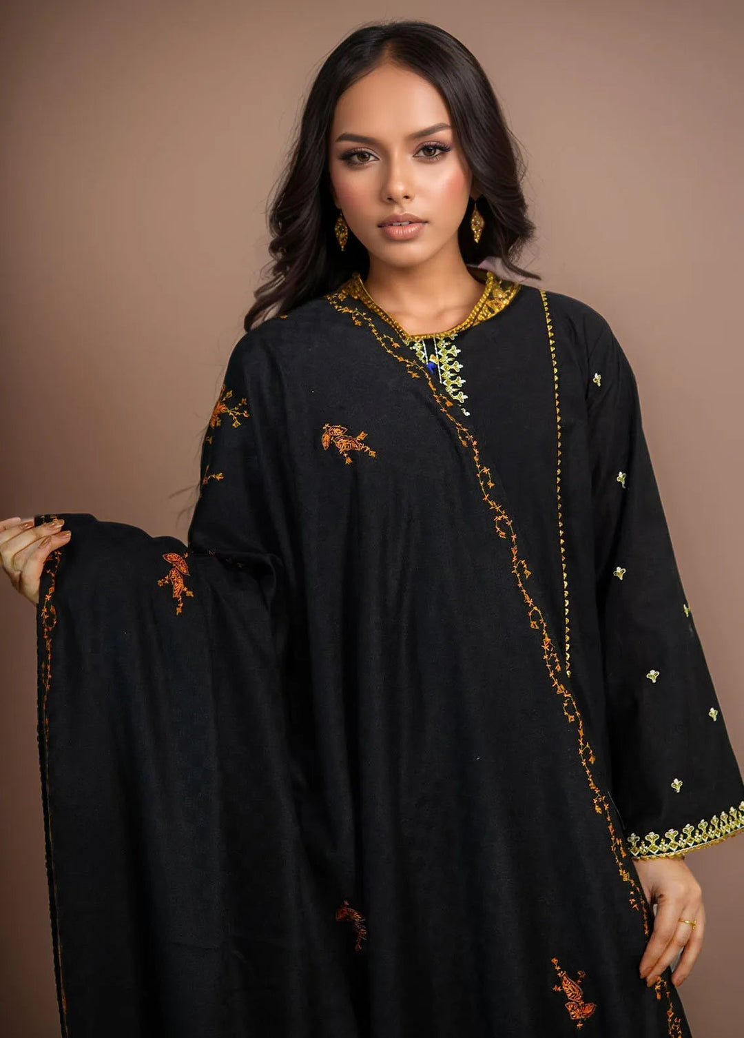 Sanaulla Exclusive Range Pashmina Shawl KPS D-10 Black 1 - Winter Collection
