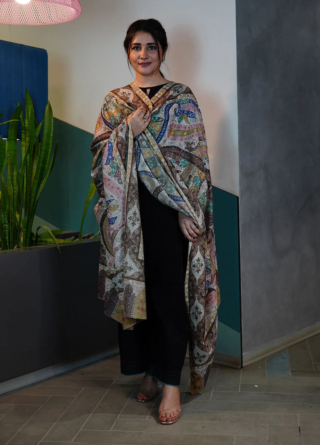 Sanaulla Exclusive Range Pashmina Shawl KPS D-100 Multi 2 - Winter Collection