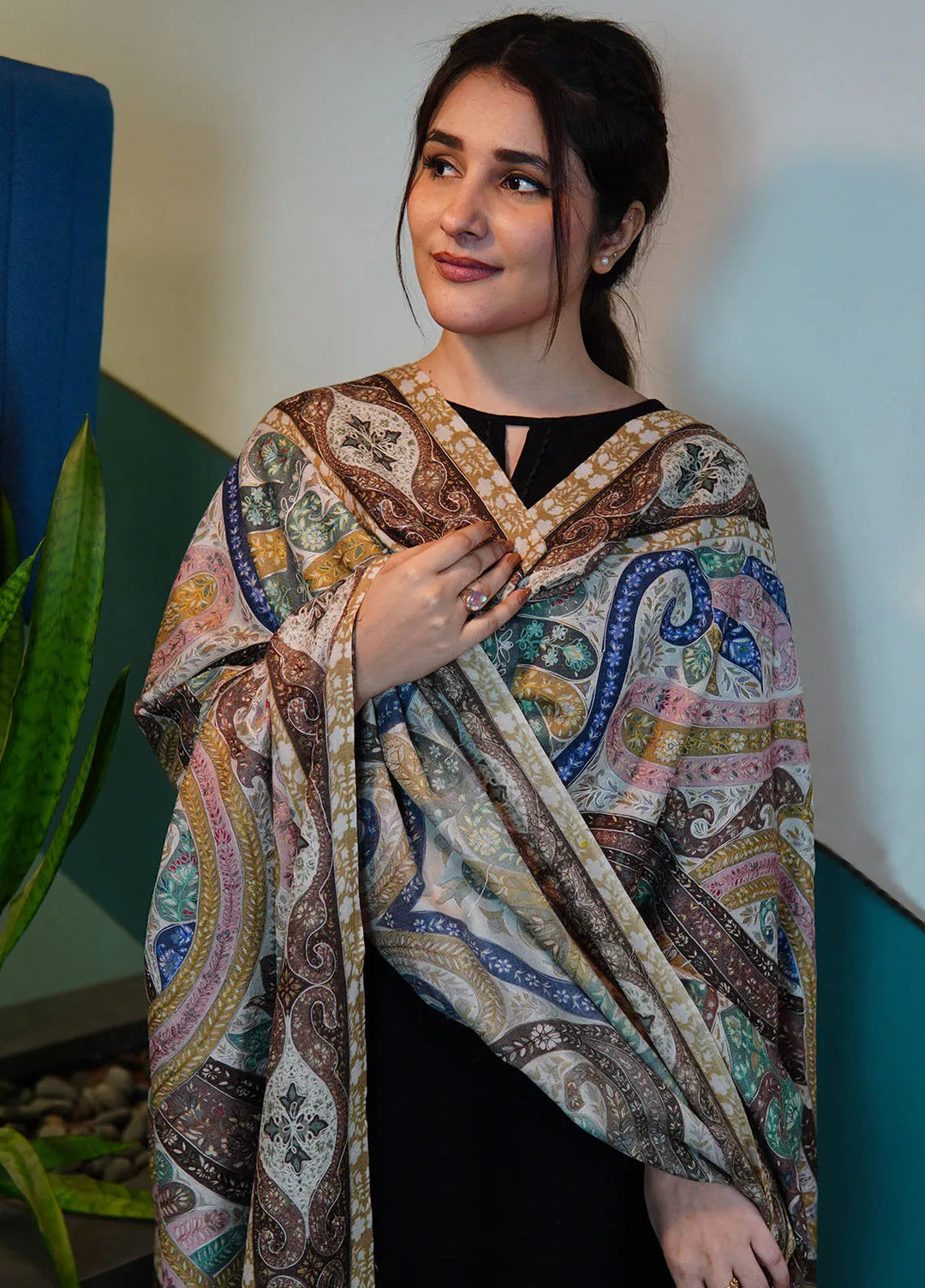 Sanaulla Exclusive Range Pashmina Shawl KPS D-100 Multi 2 - Winter Collection