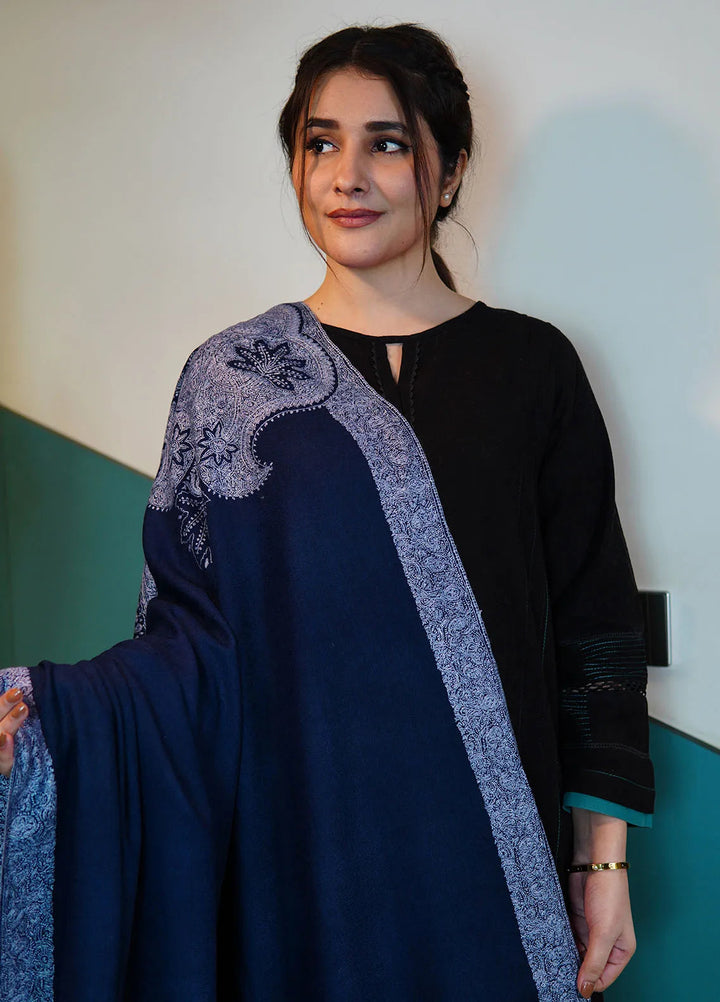Sanaulla Exclusive Range Pashmina Shawl KPS D-101 Blue - Winter Collection