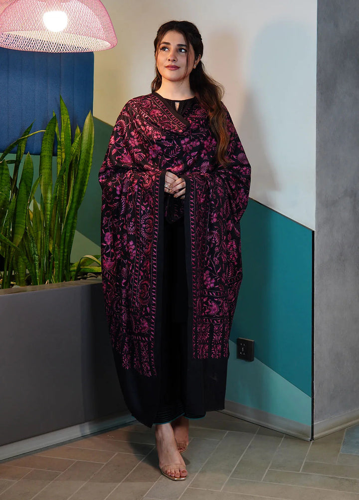 Sanaulla Exclusive Range Pashmina Shawl KPS D-104 Black 1 - Winter Collection