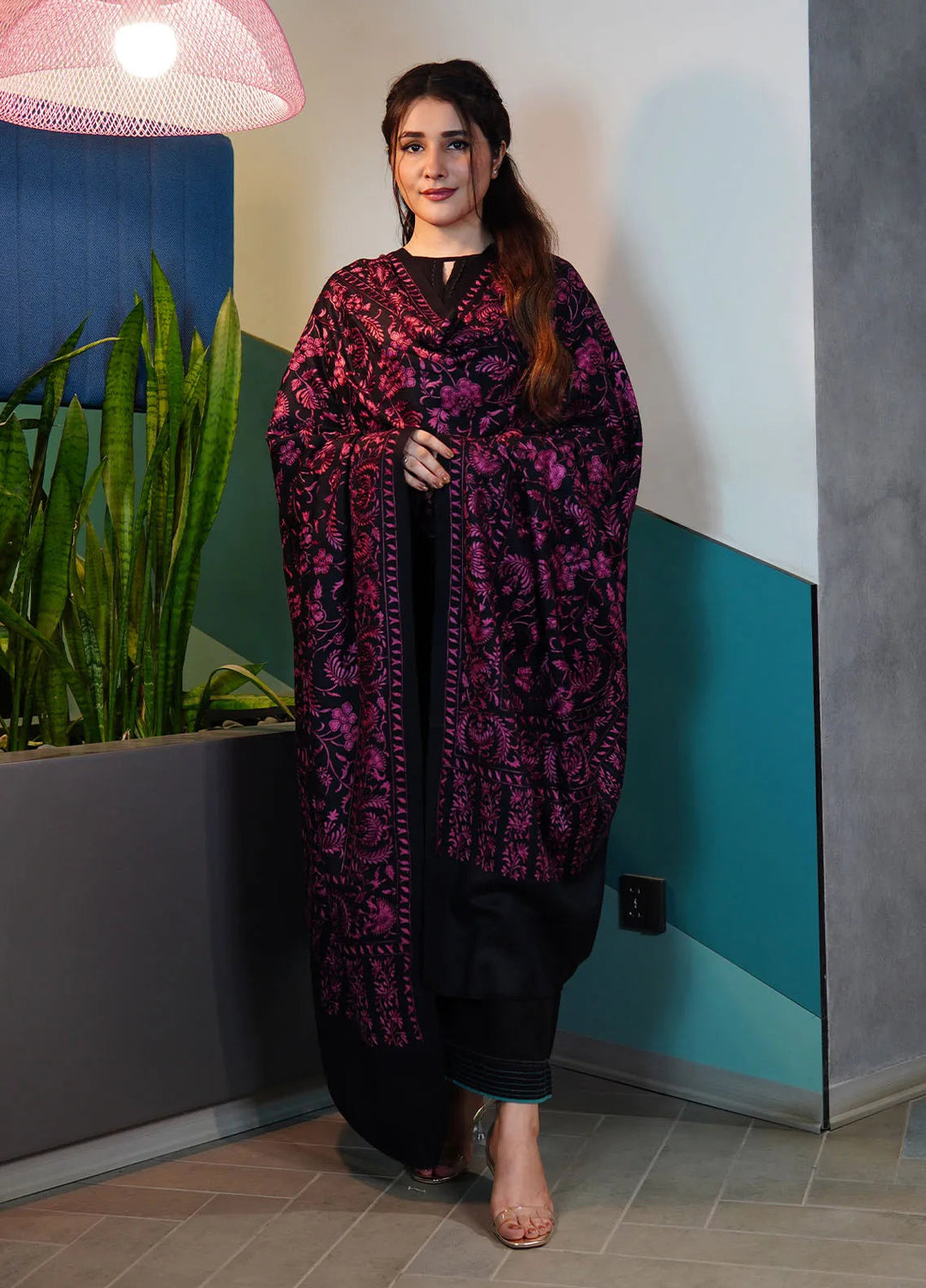 Sanaulla Exclusive Range Pashmina Shawl KPS D-104 Black 1 - Winter Collection