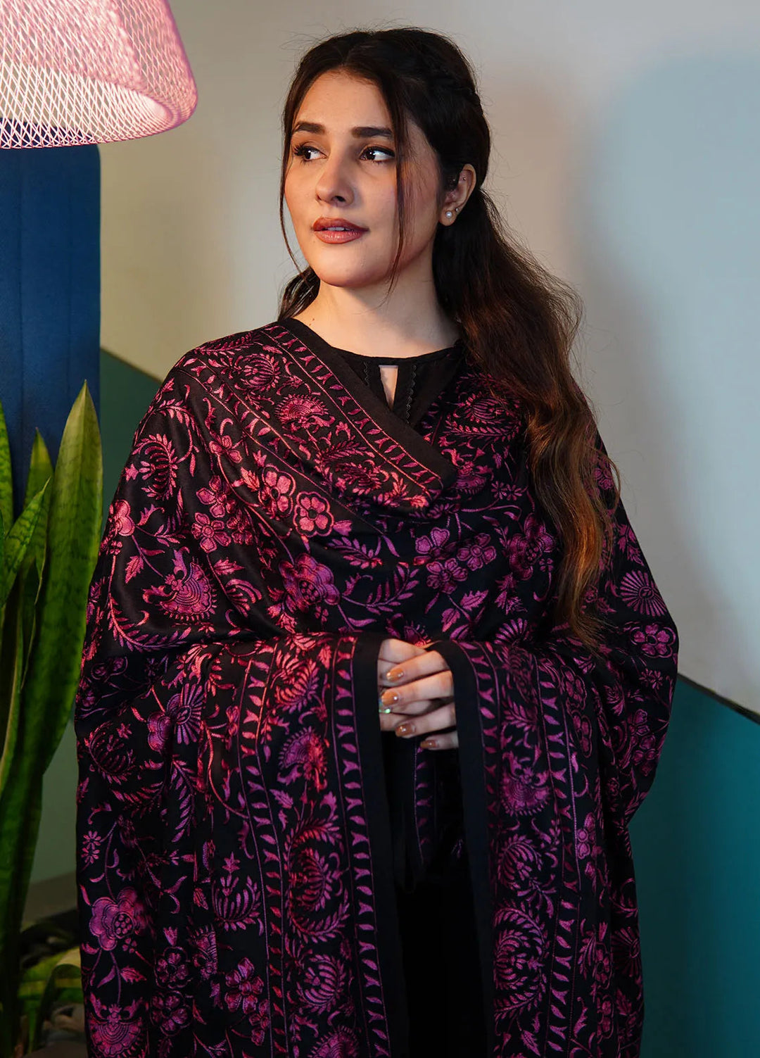 Sanaulla Exclusive Range Pashmina Shawl KPS D-104 Black 1 - Winter Collection