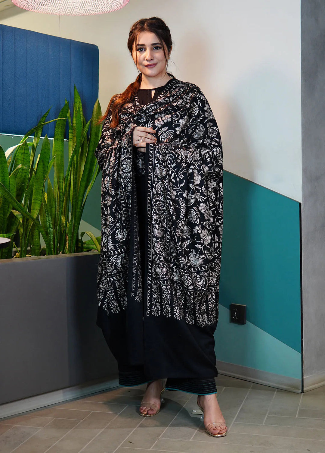 Sanaulla Exclusive Range Pashmina Shawl KPS D-104 Black - Winter Collection