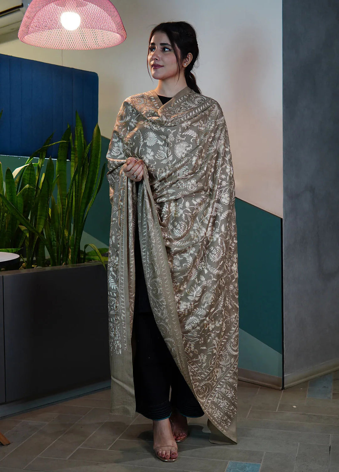 Sanaulla Exclusive Range Pashmina Shawl KPS D-104 Brown 1 - Winter Collection