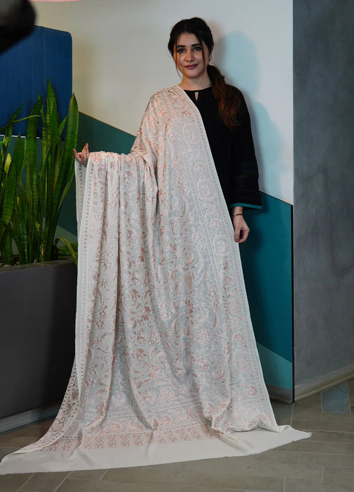 Sanaulla Exclusive Range Pashmina Shawl KPS D-104 Cream - Winter Collection