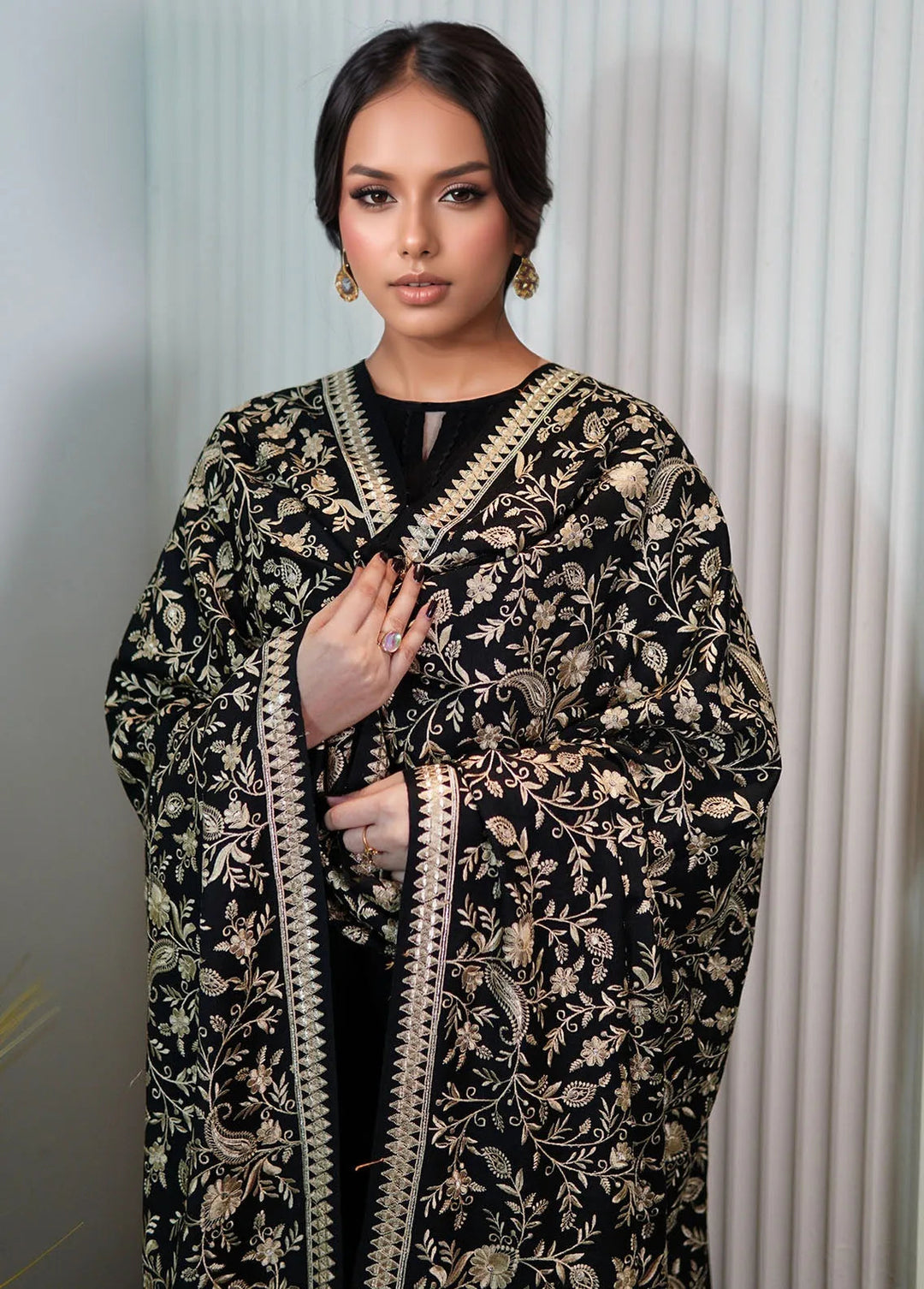 Sanaulla Exclusive Range Pashmina Shawl KPS D-11 Black 1 - Winter Collection