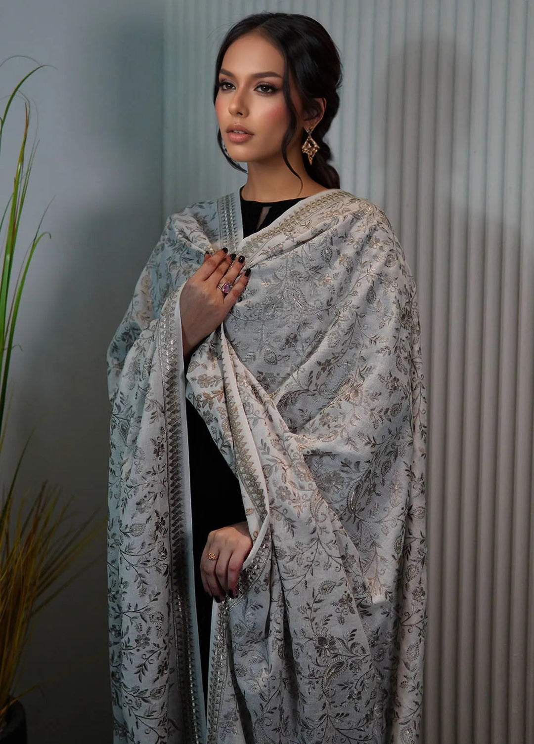 Sanaulla Exclusive Range Pashmina Shawl KPS D-11 Cream - Winter Collection