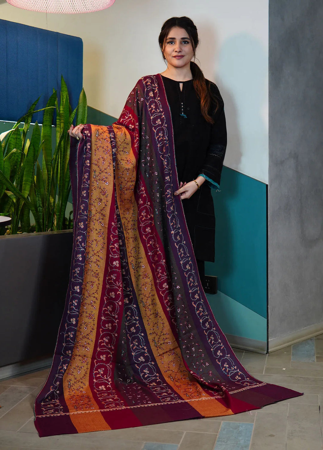 Sanaulla Exclusive Range Pashmina Shawl KPS D-112 Multi - Winter Collection