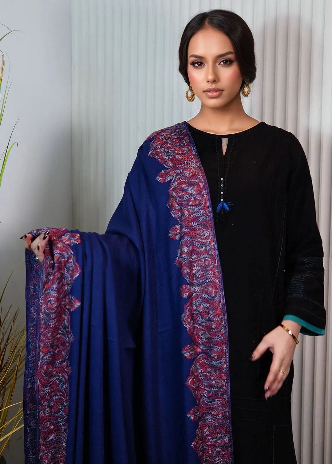 Sanaulla Exclusive Range Pashmina Shawl KPS D-116 Blue - Winter Collection