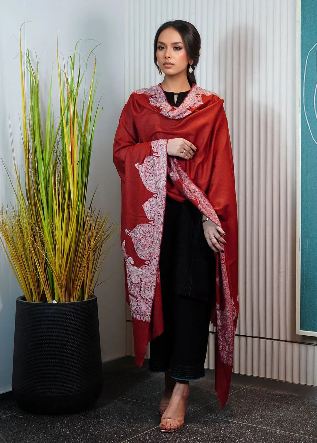 Sanaulla Exclusive Range Pashmina Shawl KPS D-116 Rust - Winter Collection