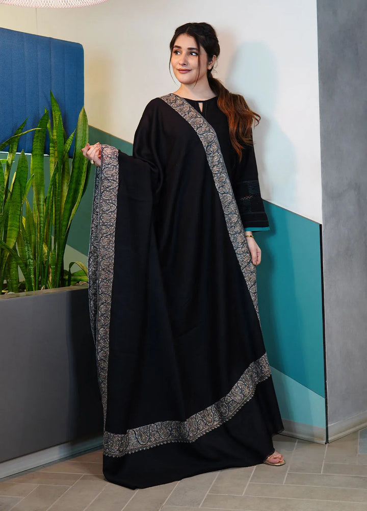Sanaulla Exclusive Range Pashmina Shawl KPS D-128 Black 1 - Winter Collection