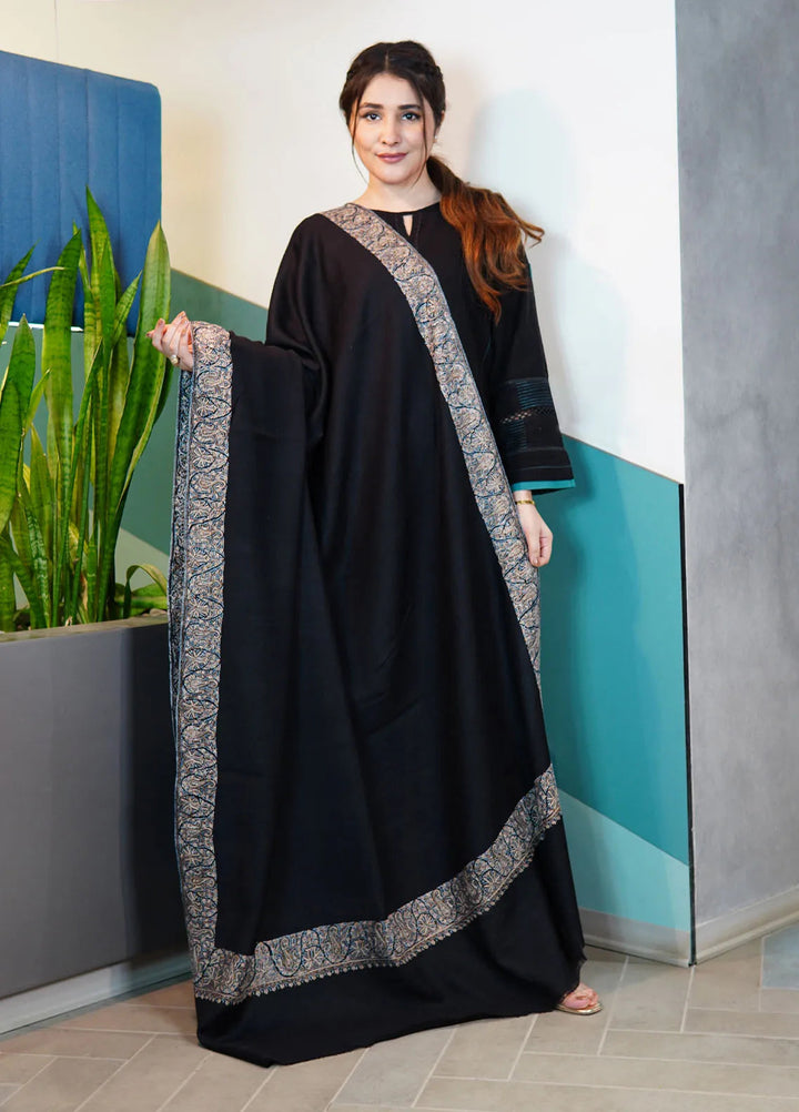 Sanaulla Exclusive Range Pashmina Shawl KPS D-128 Black 1 - Winter Collection