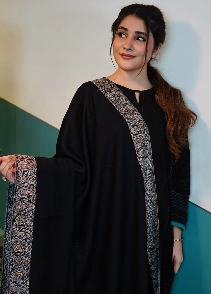 Sanaulla Exclusive Range Pashmina Shawl KPS D-128 Black 1 - Winter Collection