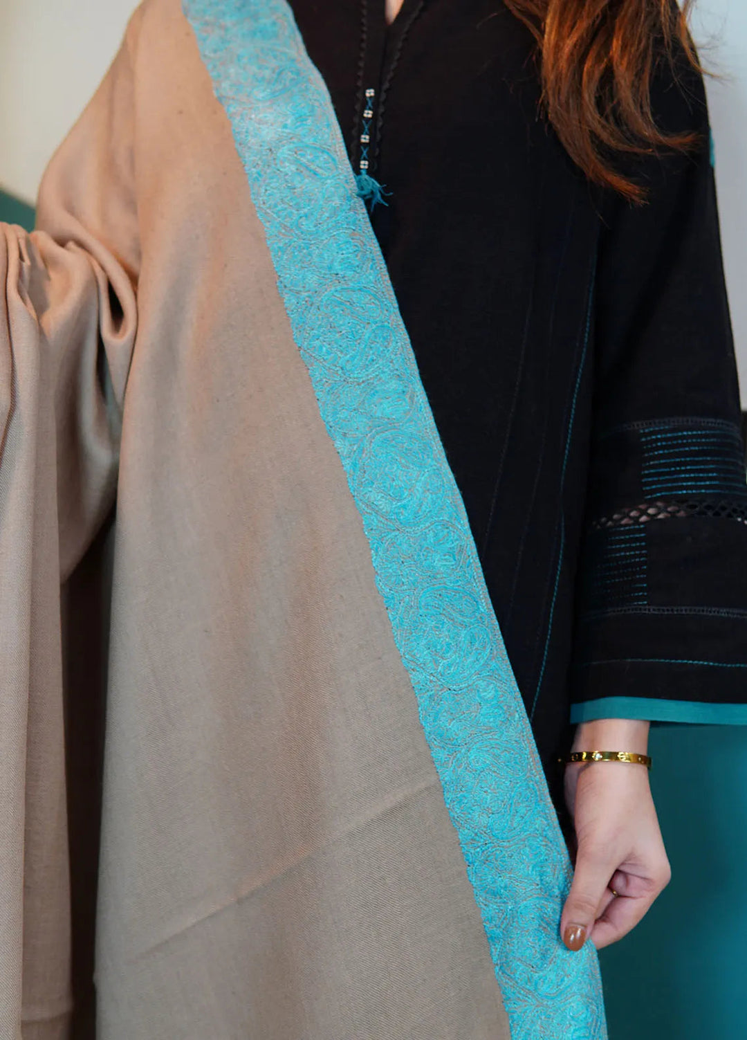 Sanaulla Exclusive Range Pashmina Shawl KPS D-128 Brown - Winter Collection