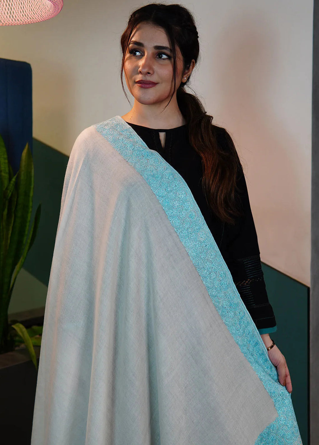 Sanaulla Exclusive Range Pashmina Shawl KPS D-128 Cream - Winter Collection