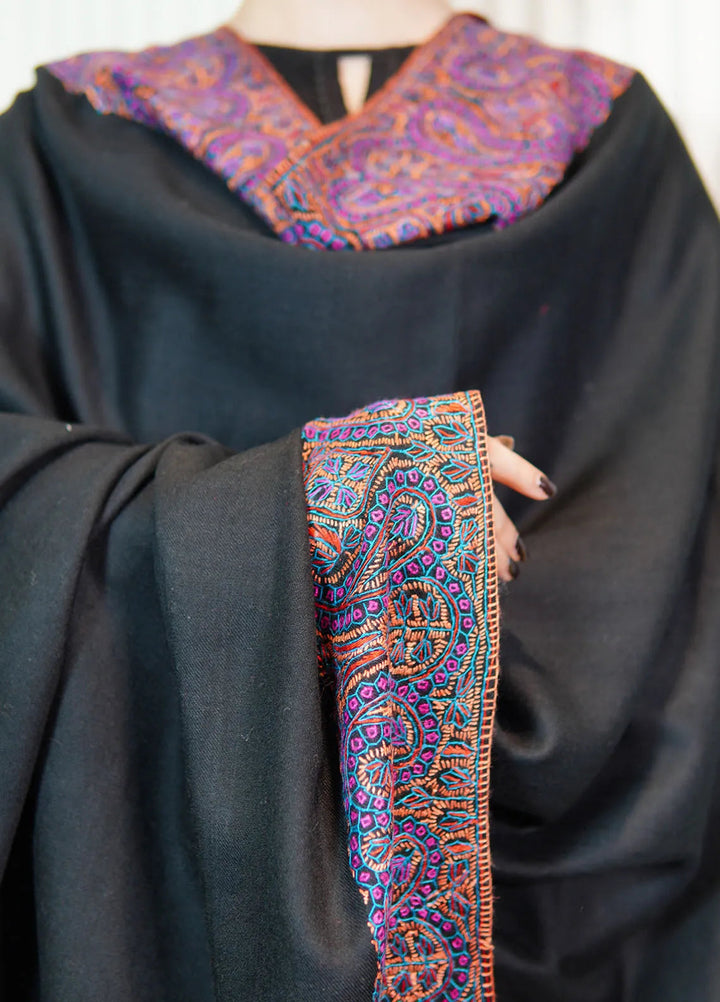 Sanaulla Exclusive Range Pashmina Shawl KPS D-129 Black 1 - Winter Collection