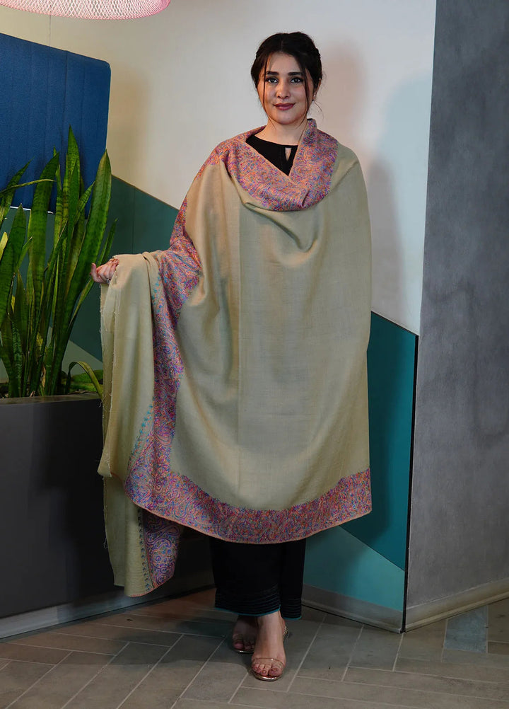 Sanaulla Exclusive Range Pashmina Shawl KPS D-129 Light Green - Winter Collection
