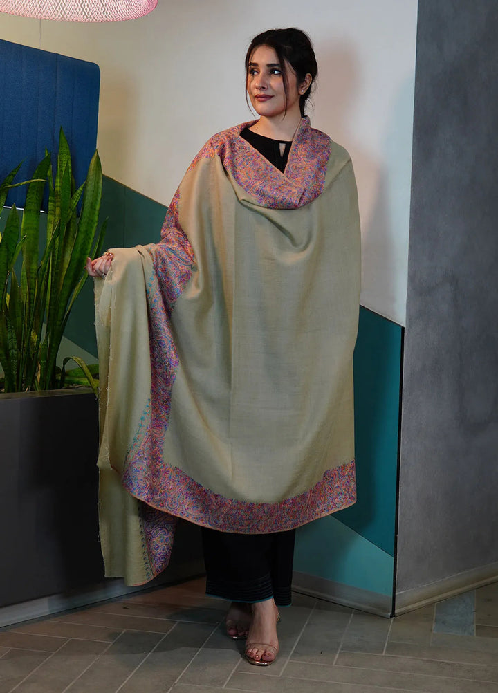 Sanaulla Exclusive Range Pashmina Shawl KPS D-129 Light Green - Winter Collection