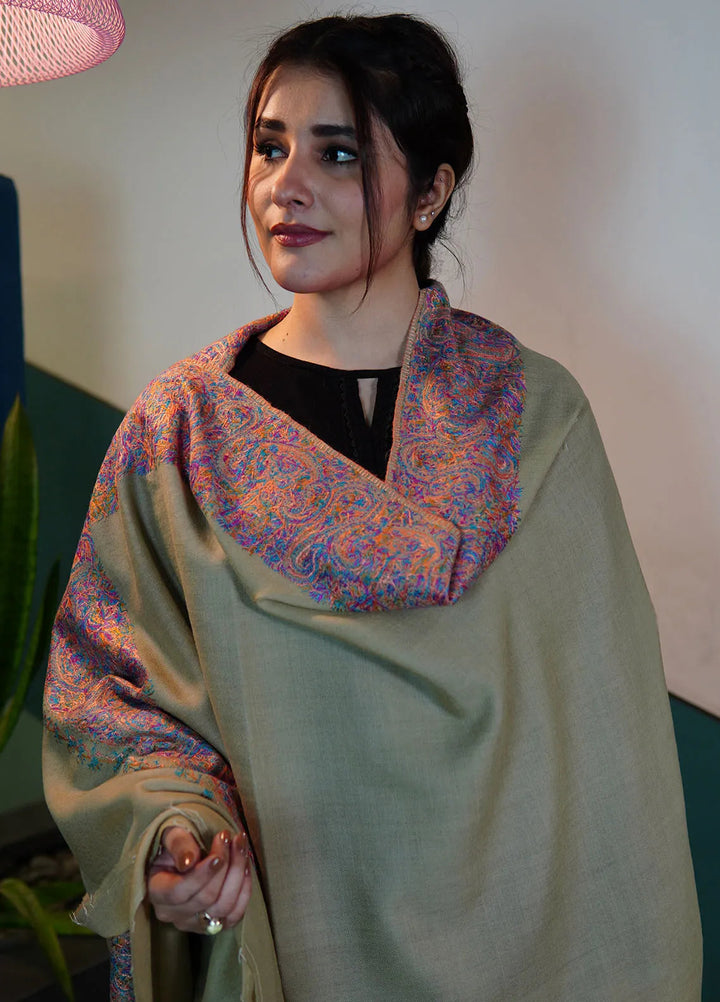 Sanaulla Exclusive Range Pashmina Shawl KPS D-129 Light Green - Winter Collection