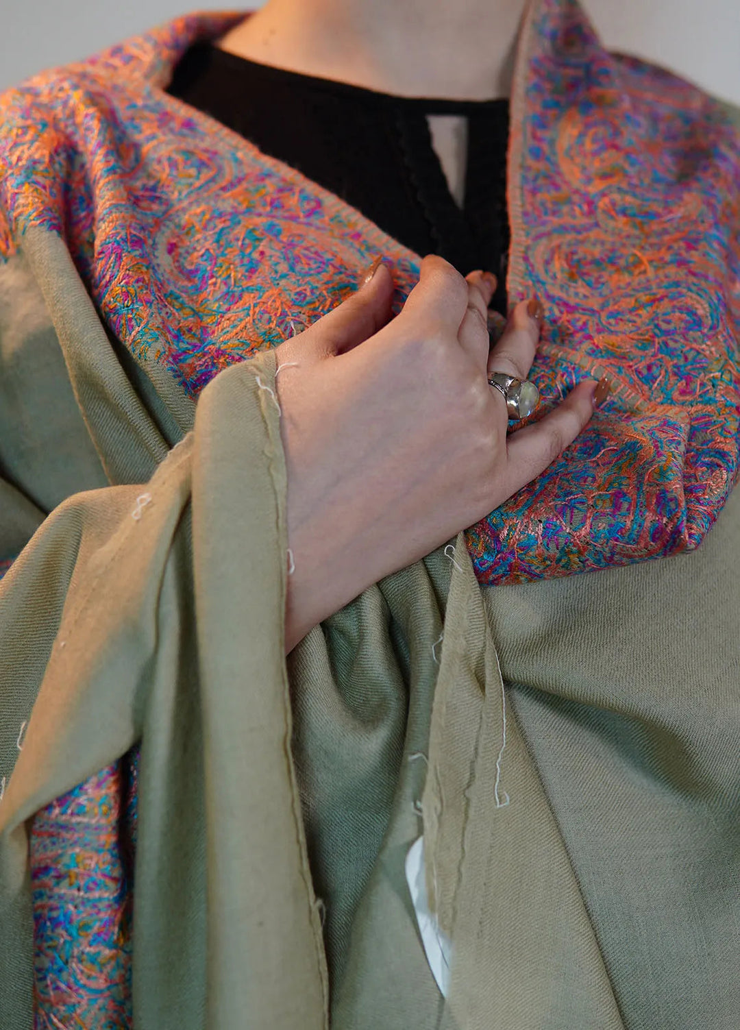 Sanaulla Exclusive Range Pashmina Shawl KPS D-129 Light Green - Winter Collection