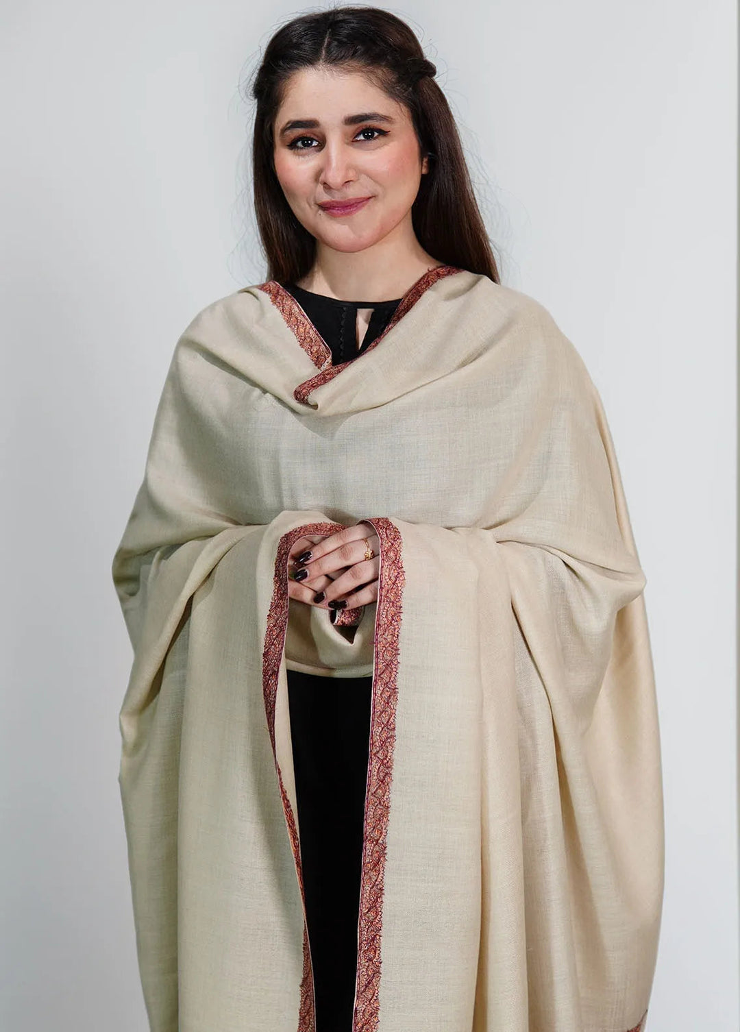 Sanaulla Exclusive Range Pashmina Shawl KPS D-13 Cream - Winter Collection