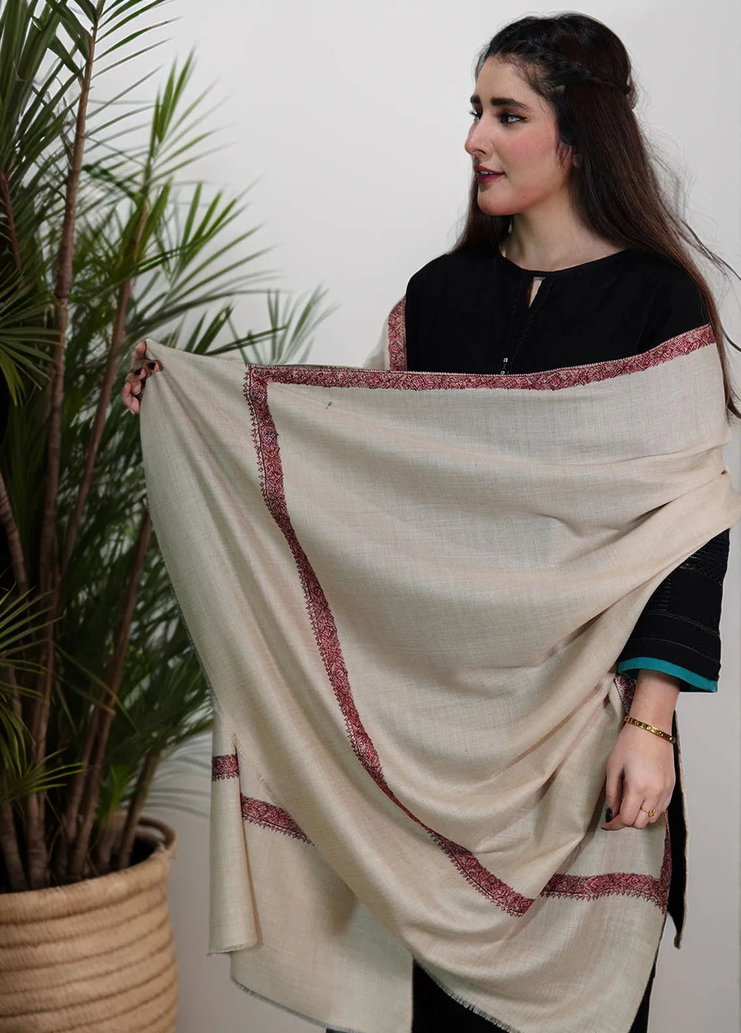 Sanaulla Exclusive Range Pashmina Shawl KPS D-13 Fawn 1 - Winter Collection