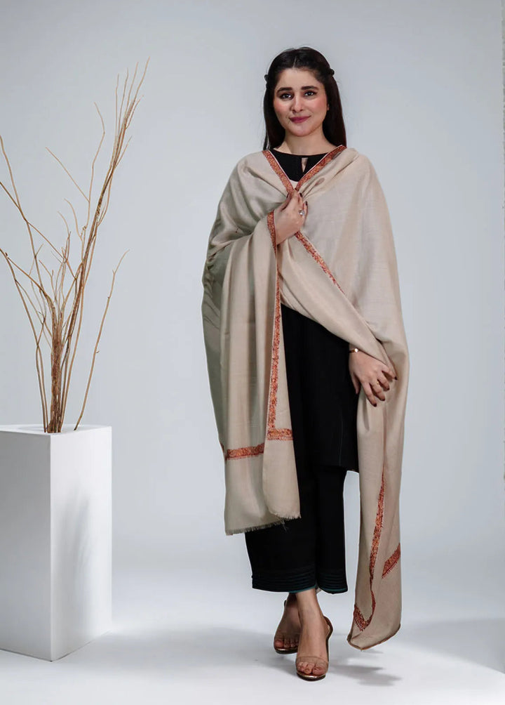 Sanaulla Exclusive Range Pashmina Shawl KPS D-13 Fawn 3 - Winter Collection