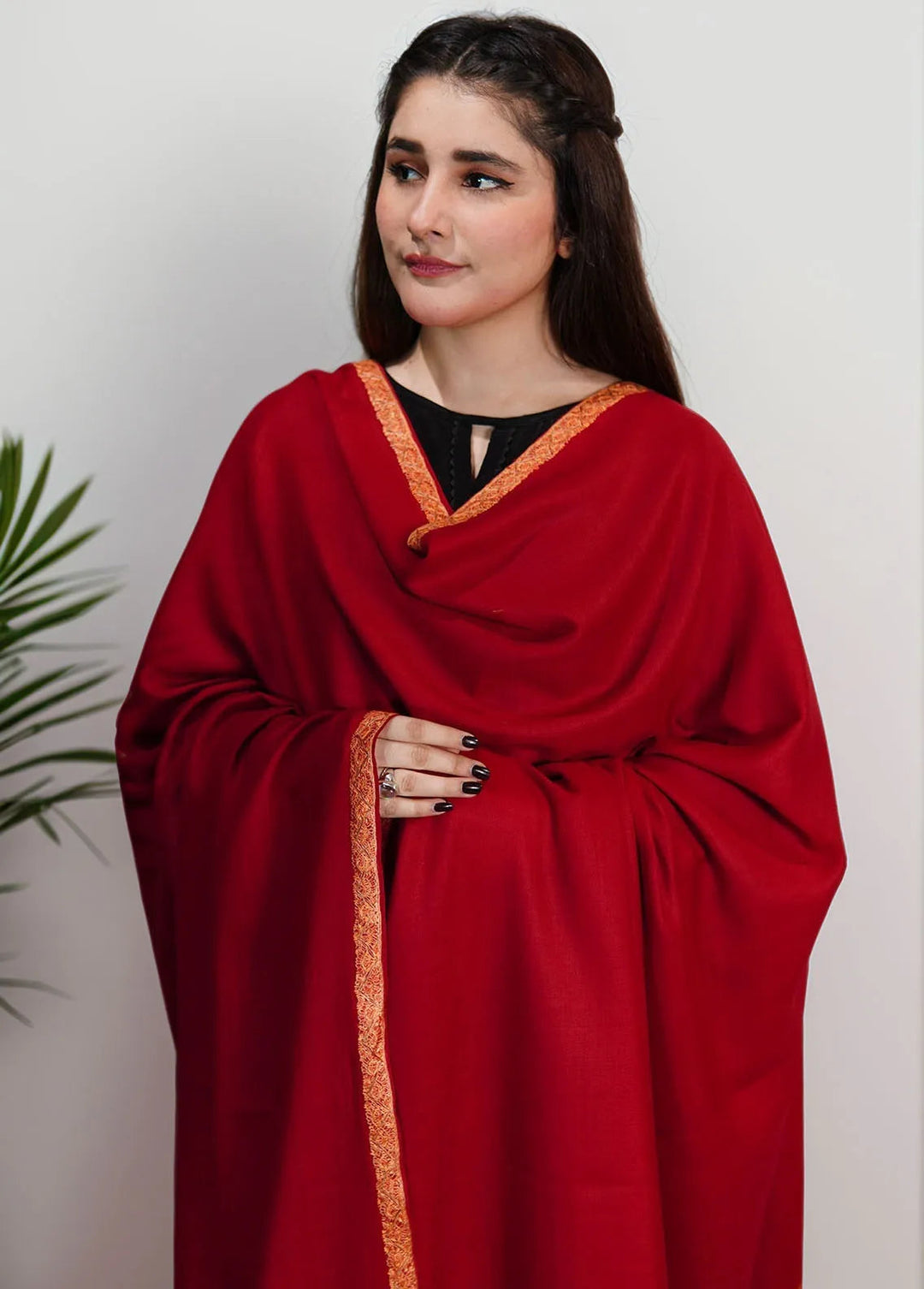 Sanaulla Exclusive Range Pashmina Shawl KPS D-13 Mehroon 1 - Winter Collection