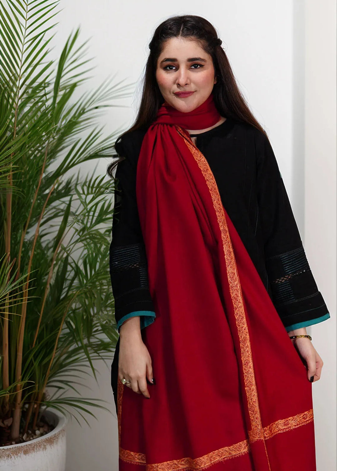 Sanaulla Exclusive Range Pashmina Shawl KPS D-13 Mehroon - Winter Collection
