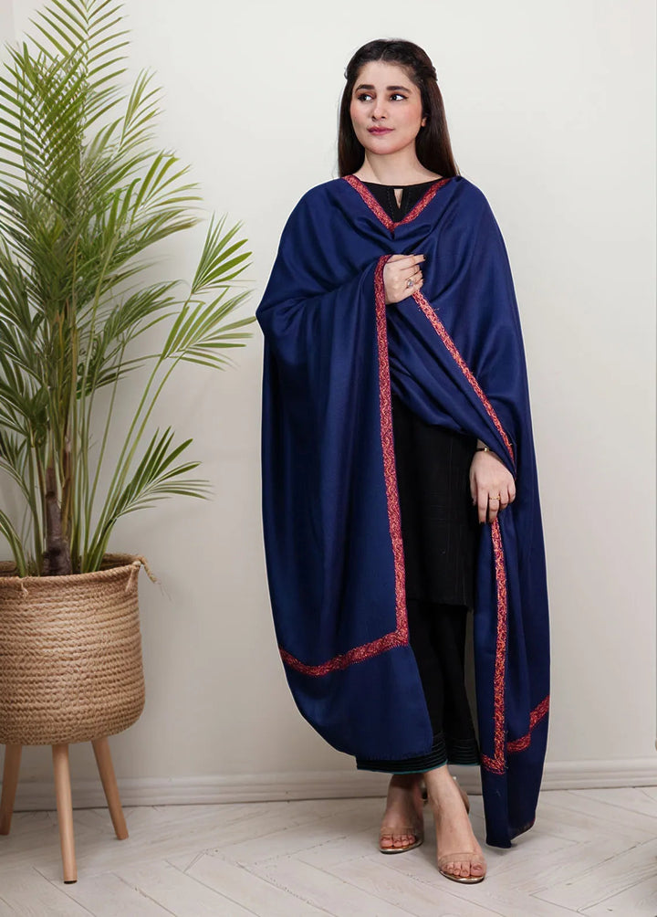 Sanaulla Exclusive Range Pashmina Shawl KPS D-13 Navy Blue 1 - Winter Collection