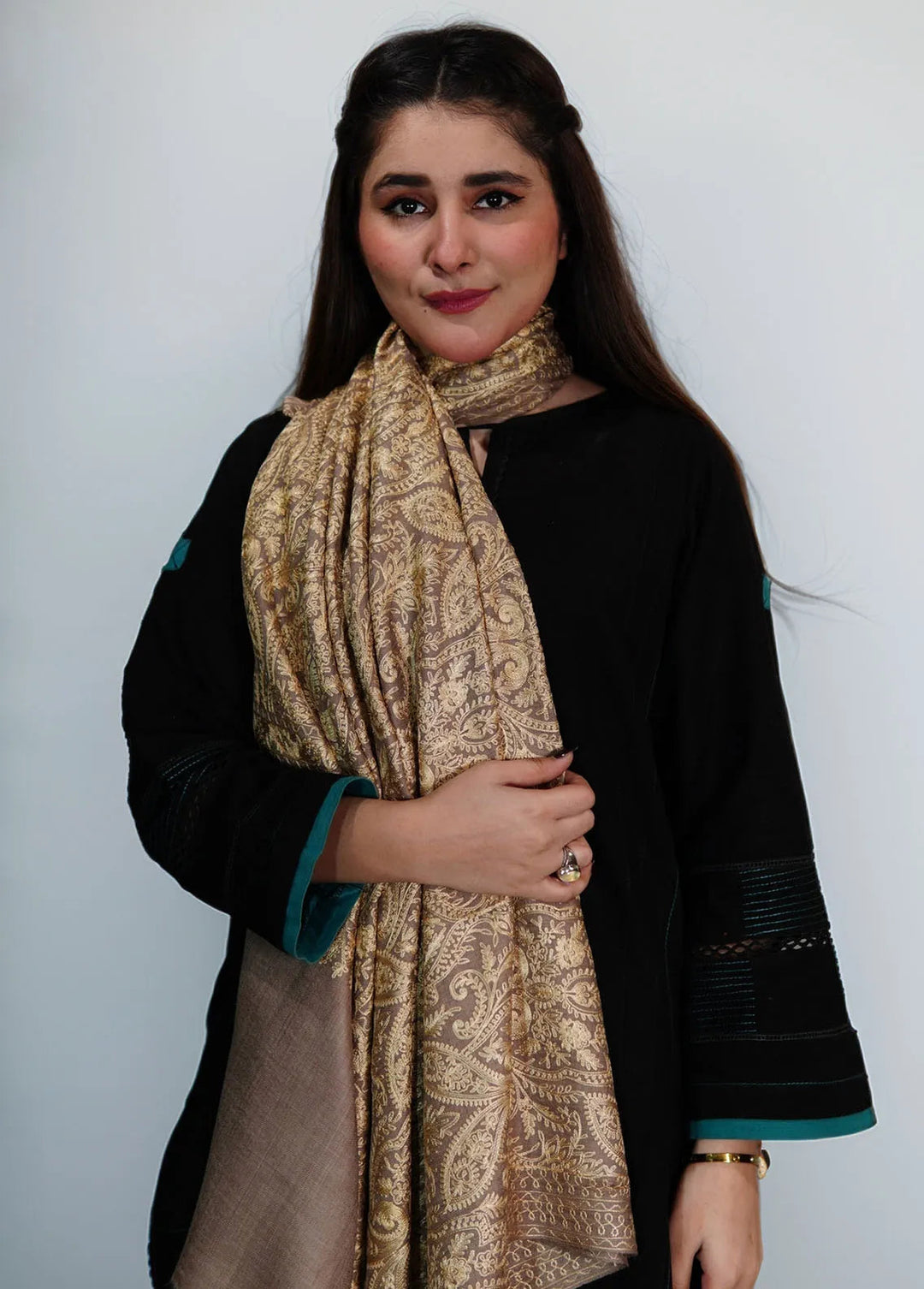 Sanaulla Exclusive Range Pashmina Shawl KPS D-14 Beige - Winter Collection