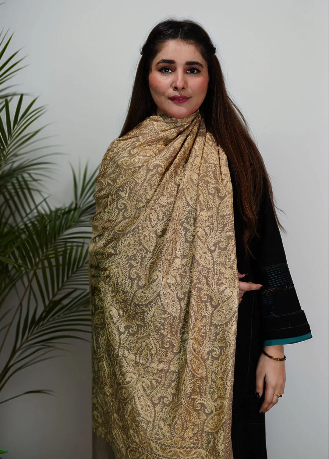Sanaulla Exclusive Range Pashmina Shawl KPS D-14 Brown 1 - Winter Collection