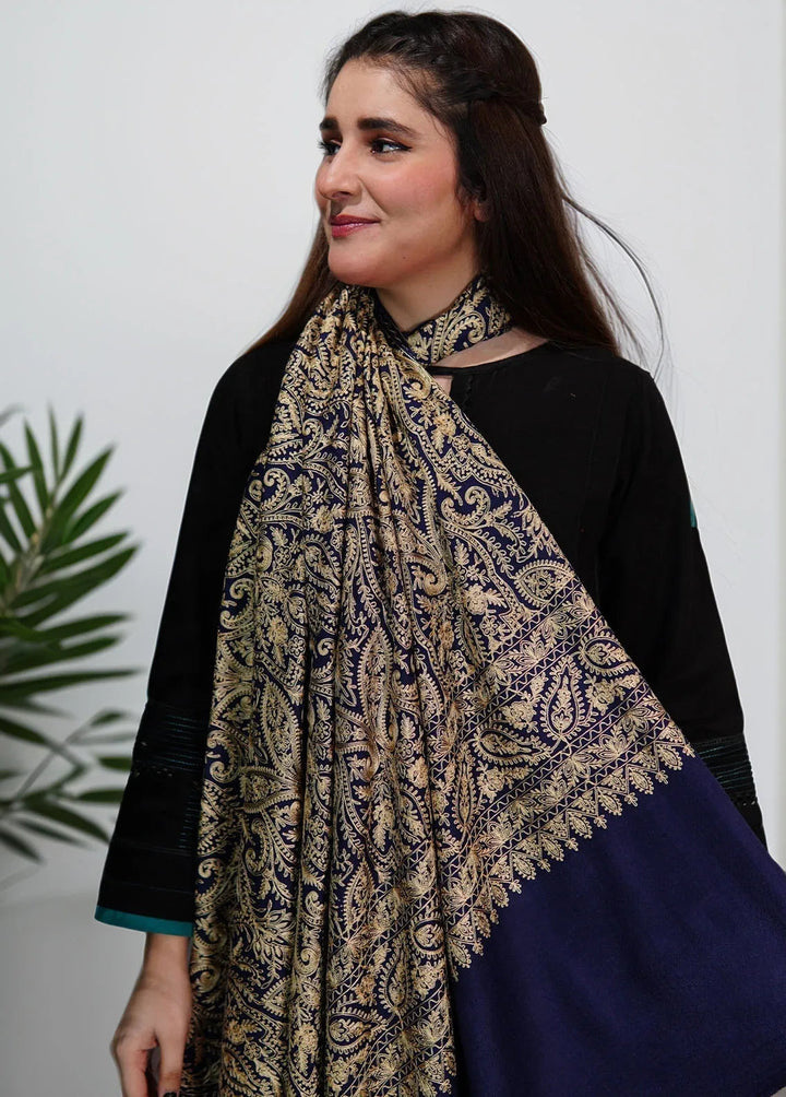 Sanaulla Exclusive Range Pashmina Shawl KPS D-14 Navy Blue 1 - Winter Collection