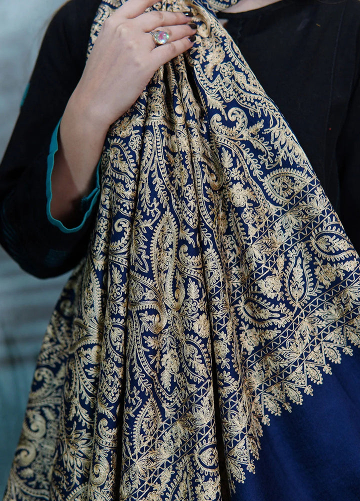 Sanaulla Exclusive Range Pashmina Shawl KPS D-14 Navy Blue 1 - Winter Collection