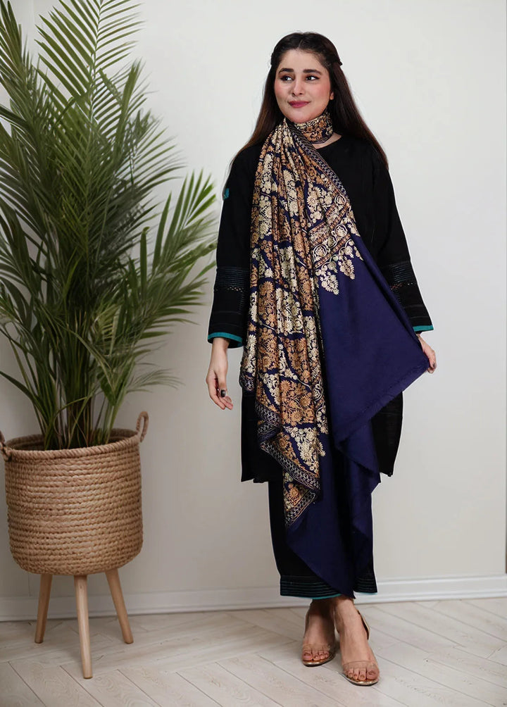Sanaulla Exclusive Range Pashmina Shawl KPS D-14 Navy Blue - Winter Collection