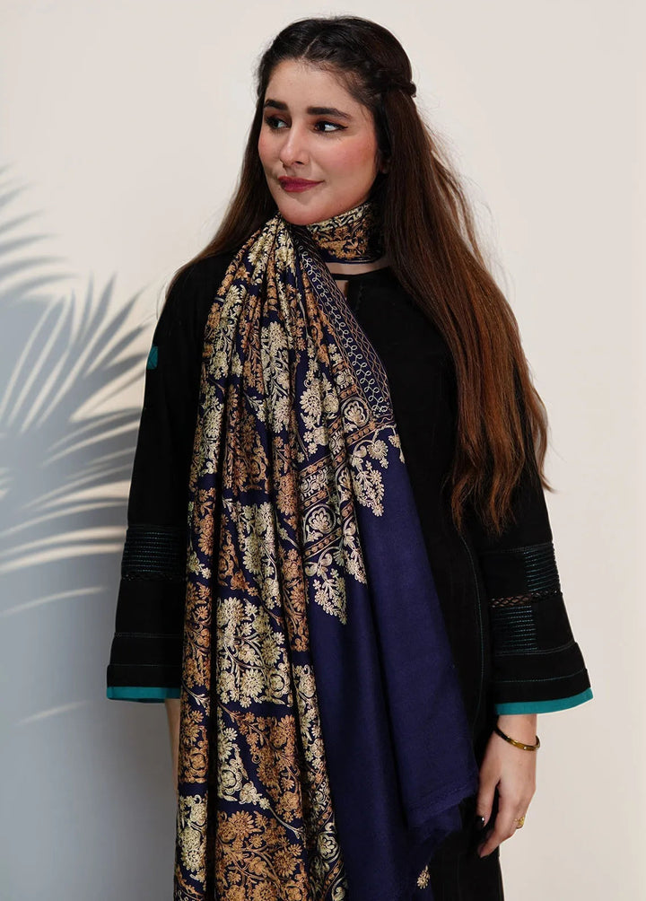 Sanaulla Exclusive Range Pashmina Shawl KPS D-14 Navy Blue - Winter Collection
