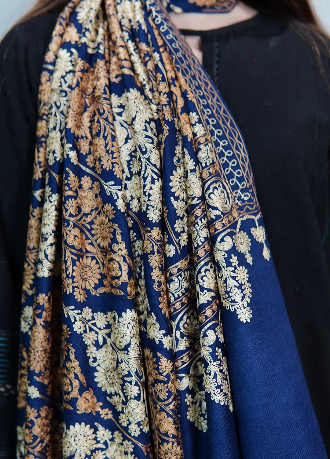 Sanaulla Exclusive Range Pashmina Shawl KPS D-14 Navy Blue - Winter Collection