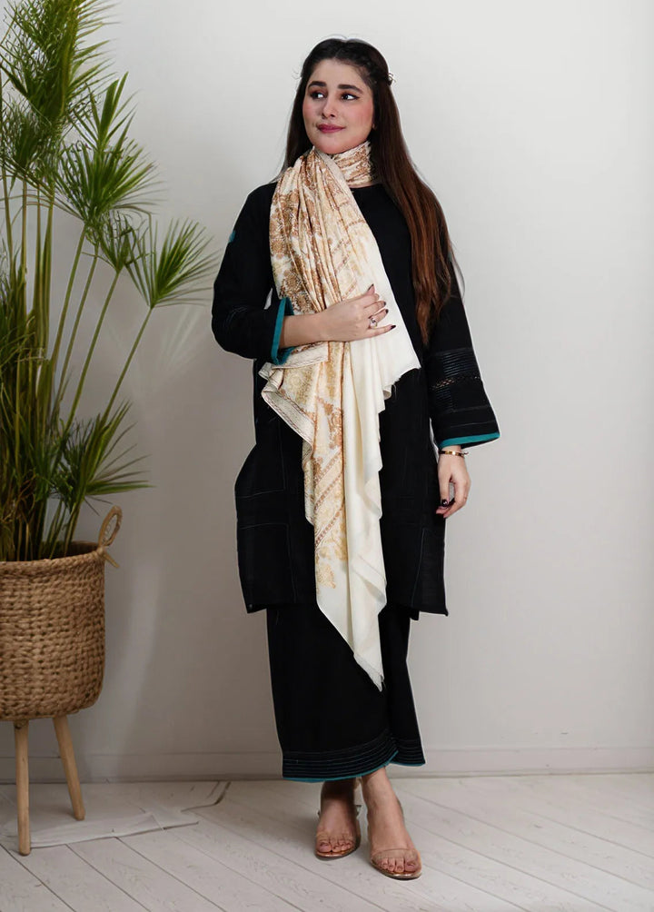 Sanaulla Exclusive Range Pashmina Shawl KPS D-14 Off White 1 - Winter Collection