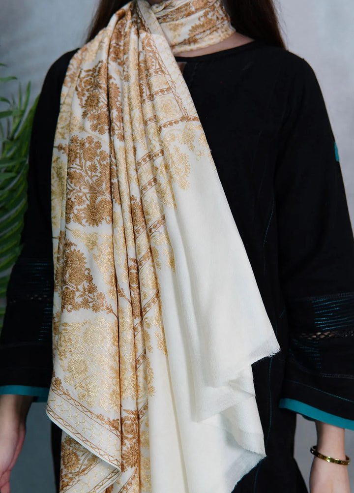 Sanaulla Exclusive Range Pashmina Shawl KPS D-14 Off White 1 - Winter Collection