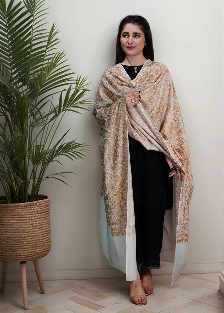 Sanaulla Exclusive Range Pashmina Shawl KPS D-14 Off White 2 - Winter Collection