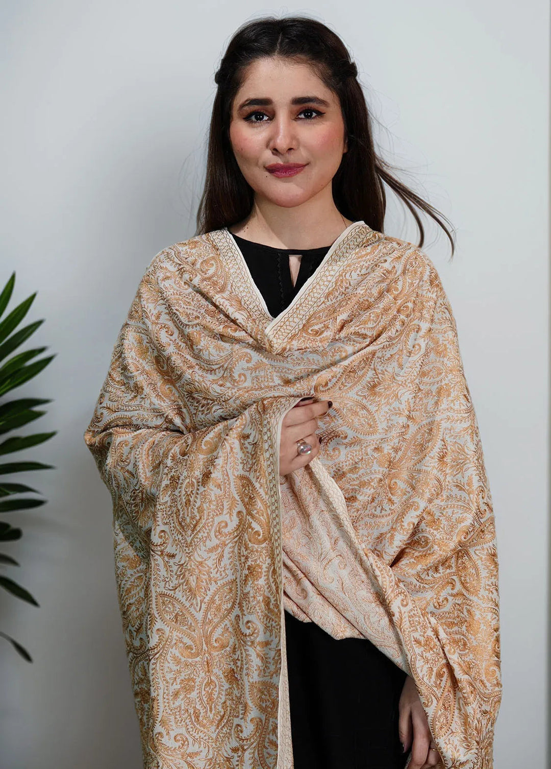 Sanaulla Exclusive Range Pashmina Shawl KPS D-14 Off White 2 - Winter Collection