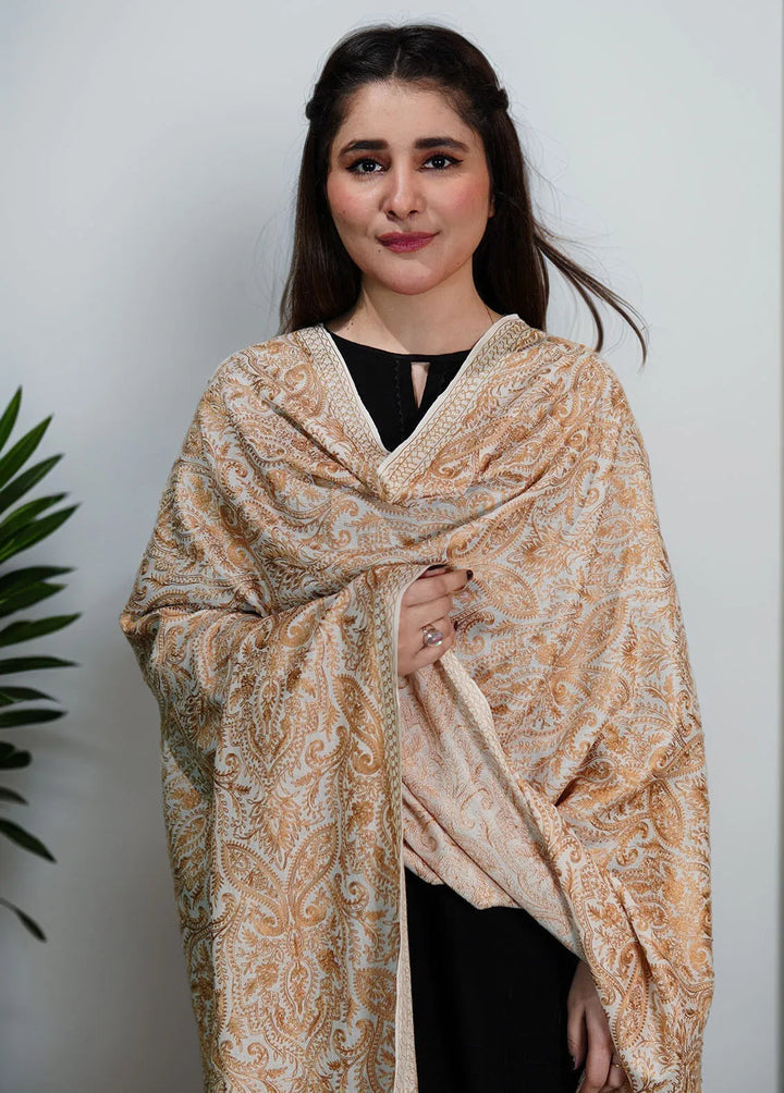 Sanaulla Exclusive Range Pashmina Shawl KPS D-14 Off White 2 - Winter Collection